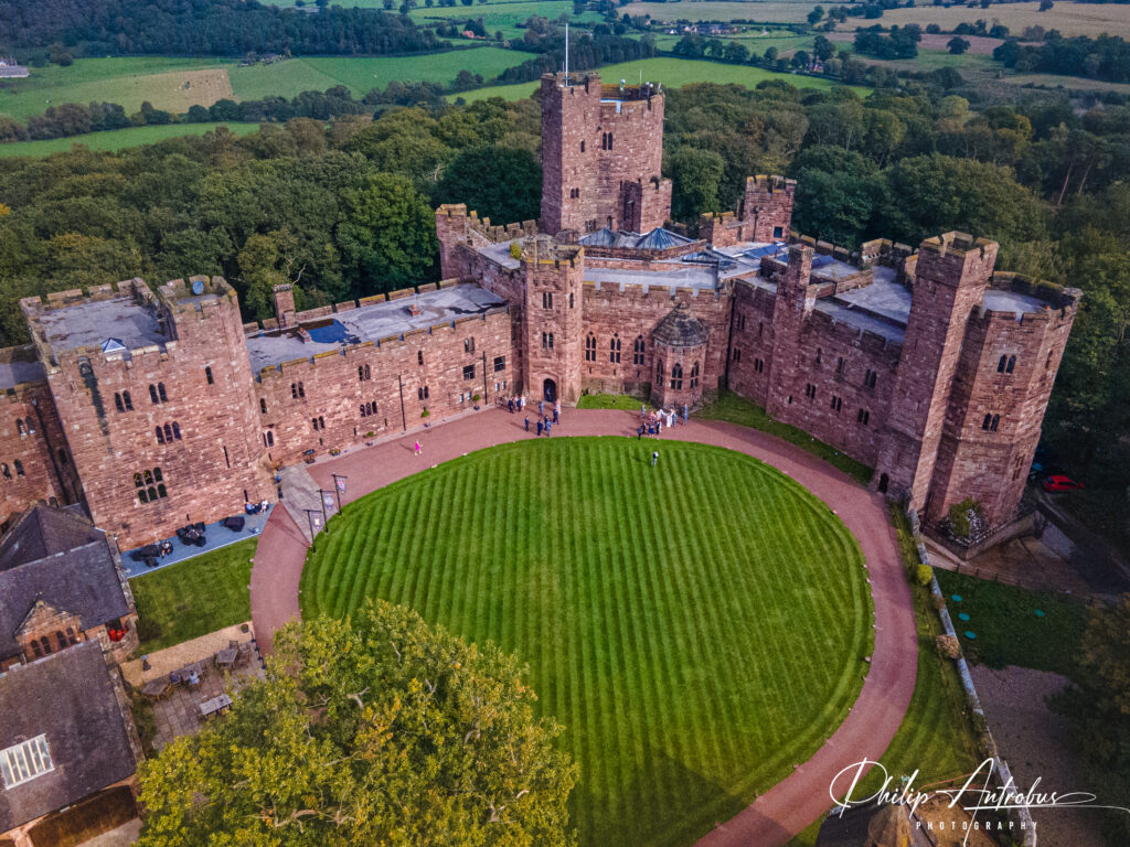 An aerial view of a Peckforton Castle