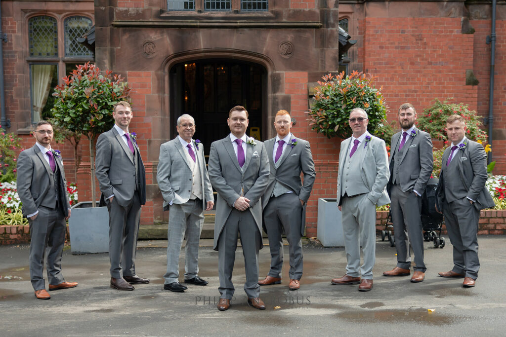 Groomsmen in grey suits at Chester Zoo wedding