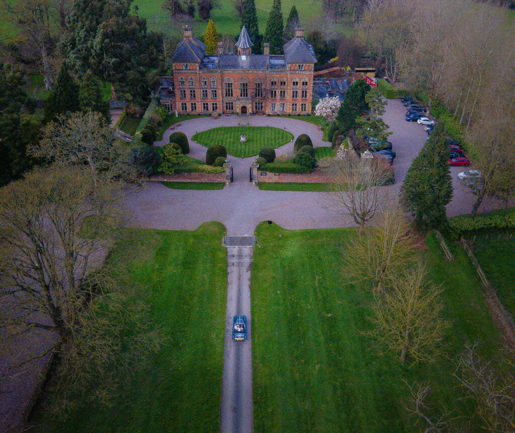 Droneview of Soughton Hall Wedding venue