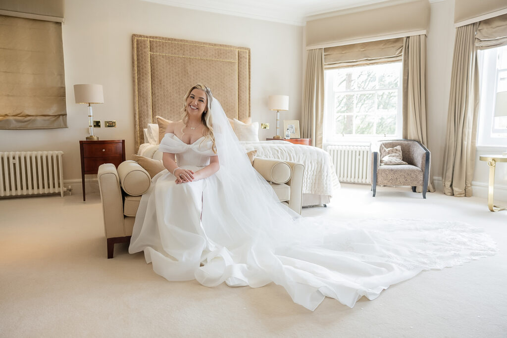bride in bridal suite at Delamere Manor Cheshire Wedding Venue