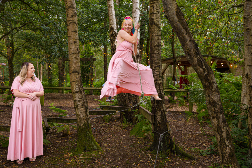 Bridesmaid playing at Cheshire Woodland Wedding venue