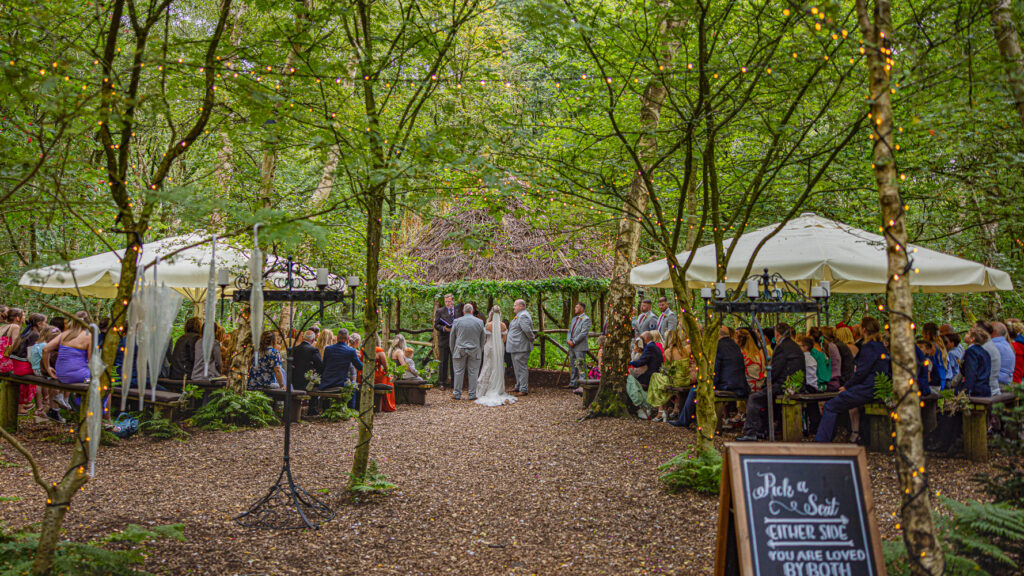 Outdoor wedding ceremony in at Cheshire woodland Weddings